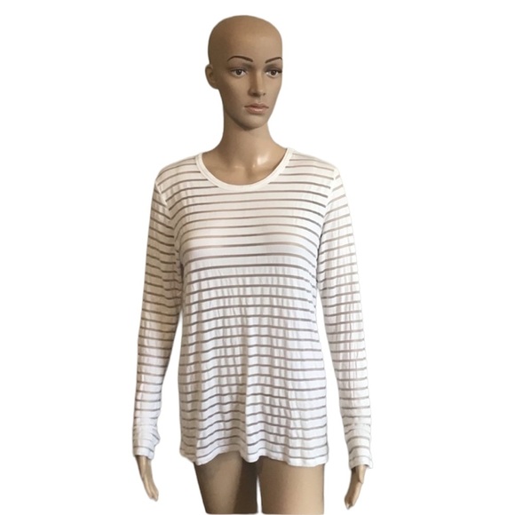 Aritzia Wilfred Free Marikka White Sheer Stripe Long Sleeve Top Size S - Picture 2 of 9